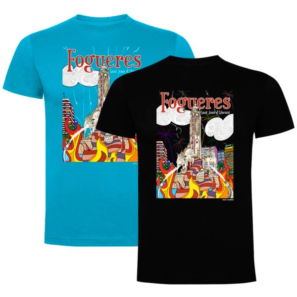 Camisetas Hogueras Alicante Día y Noche | Camiseta manga corta azúl y negra | Accesorios Camisetas Hogueras Alicante Día y Noche | Camiseta manga corta azúl y negra | Accesorios