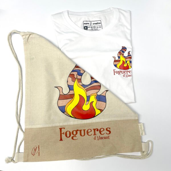 Pack Fogueres Día Llama | Camiseta manga corta blanca y mochila | Accesorios Pack Fogueres Día Llama | Camiseta manga corta blanca y mochila | Accesorios