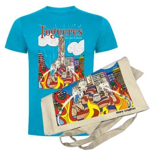 Pack Fogueres Día | Camiseta manga corta azúl y Tote | Accesorios