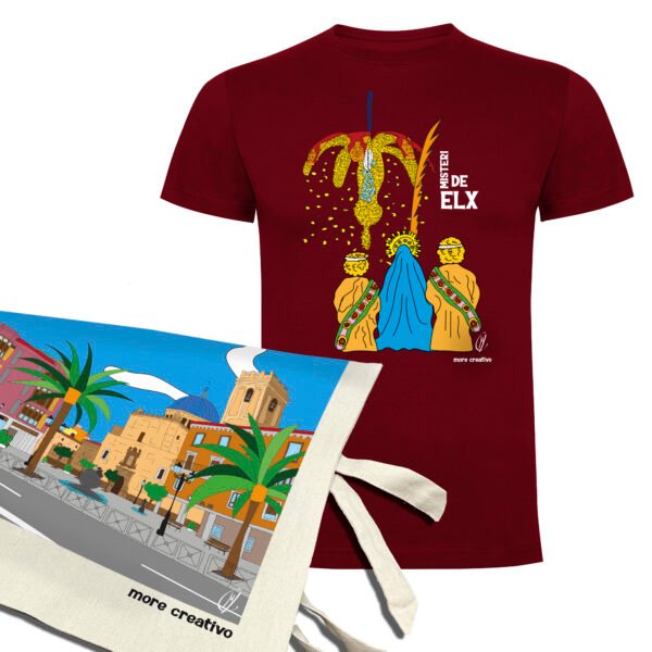 Pack Basílica Elx | Camiseta manga corta granate y Tote | Accesorios Pack Basílica Elx | Camiseta manga corta granate y Tote | Accesorios