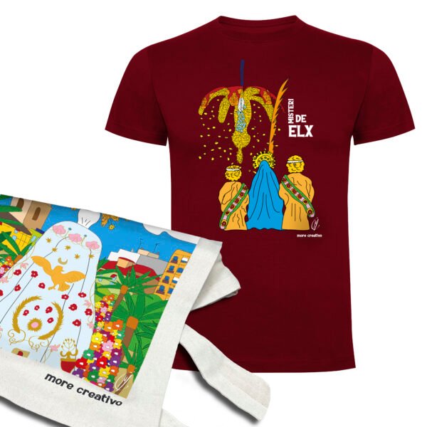 Pack Virgen Elx | Camiseta manga corta granate y Tote | Accesorios Pack Virgen Elx | Camiseta manga corta granate y Tote | Accesorios